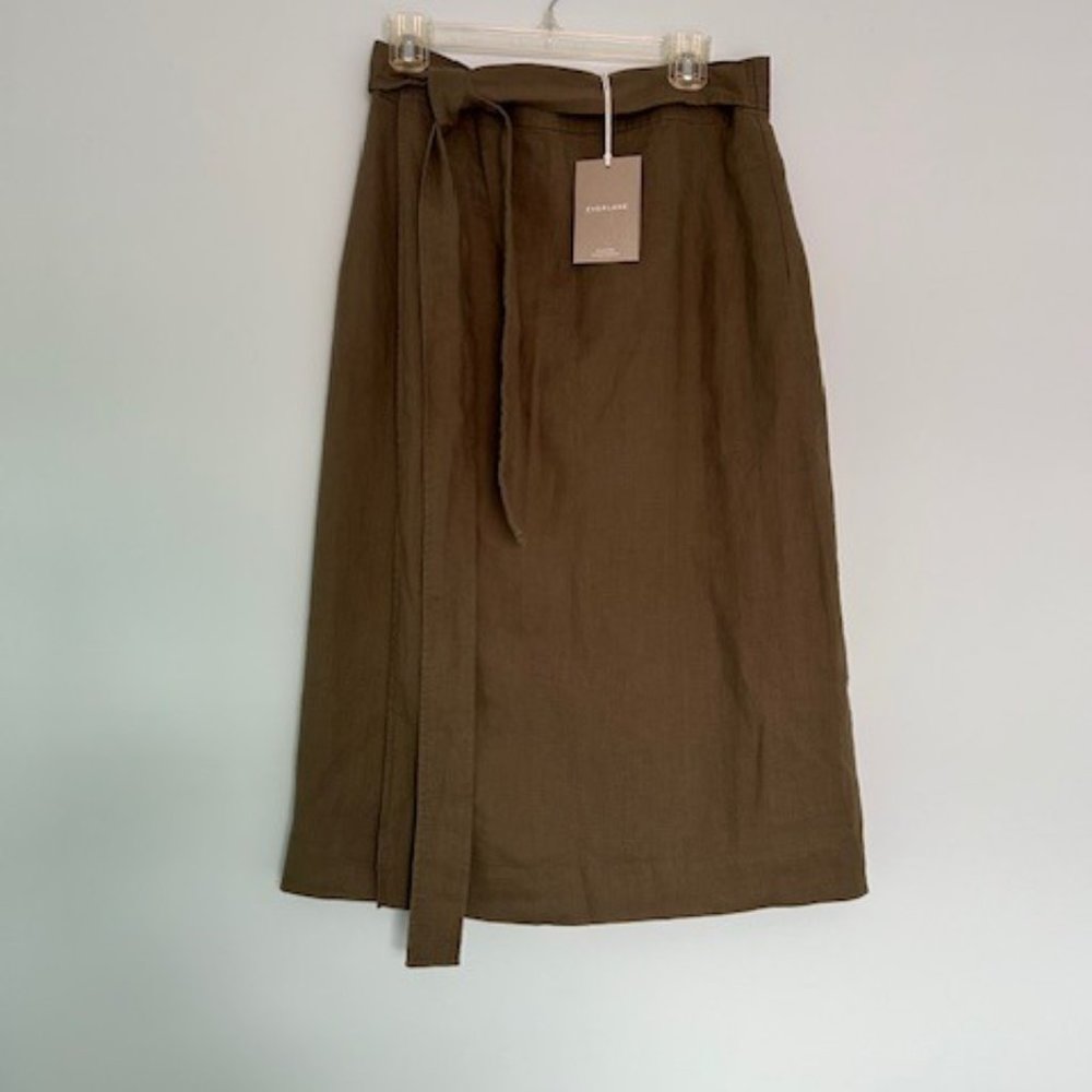 Everlane NWT Olive Linen Wrap Skirt Size 8